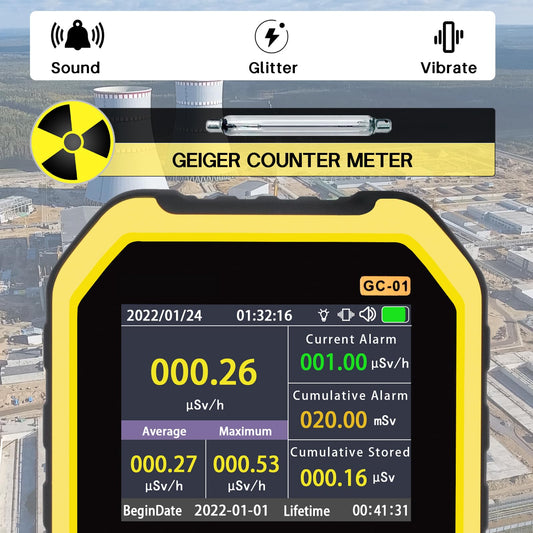 SURLABA Nuclear Radiation Detector, Geiger Counter Dosimeter Measurement of Beta Gamma X-rays, Radioactivity Radiation Meter Portable Real-time Monitoring Device with Sound Light Vibration Alarm
