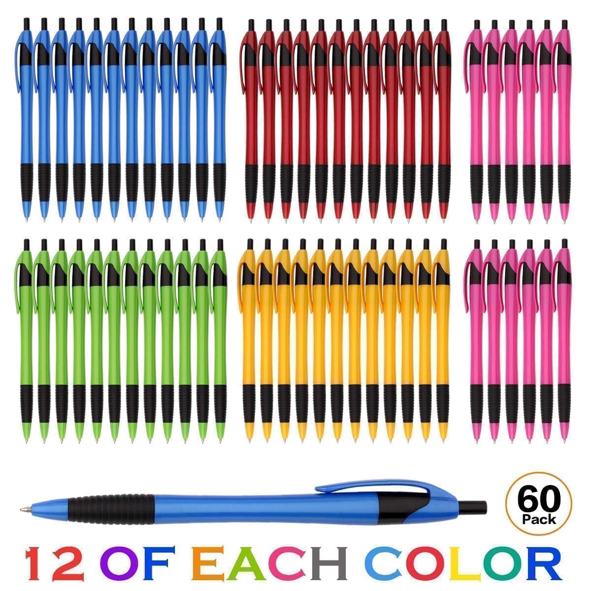 Sikao Grip Slimster Retractable Ballpoint Pen, Bulk Pack Black Ink Medium Point 1.0mm, Push Ballpoint Pens for School and Office, Click Ballpoint Pen (60 Pack)