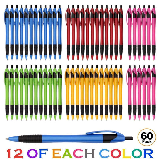 Sikao Grip Slimster Retractable Ballpoint Pen, Bulk Pack Black Ink Medium Point 1.0mm, Push Ballpoint Pens for School and Office, Click Ballpoint Pen (60 Pack)
