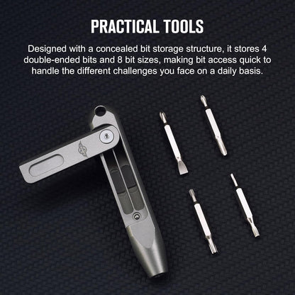 OKNIFE Oracle D1 Titanium Multi-Bit Screwdriver, 8 in 1 Mini Screwdriver Set Magnetic Repair EDC Multitool for Computer Glasses Daily Household Use.