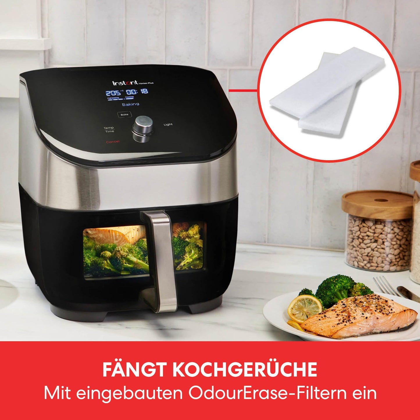 Instant Vortex Plus with ClearCook - 5.7L Digital Healthy Air Fryer, Stainless Steel, 6-in-1 Smart Programs - Fry, Bake, Roast, Grill, Dehydrate, Reheat, Large Capacity - 1700W