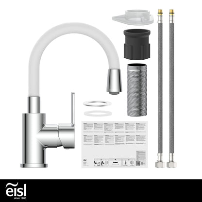 EISL Basin Mixer FLEXO, flexible spout in white, bathroom faucet, adjustable tap for bathroom, NI075FLCRW