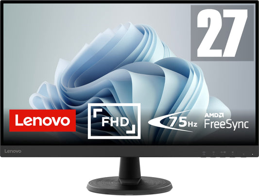 Lenovo D27-45 Monitor | 27" Full HD Monitor | 1920x1080 | 75Hz | 250 nits | 4ms response time | VA panel | HDMI | VGA | AMD Radeon FreeSync | Anti-glare | 4.6kg | black