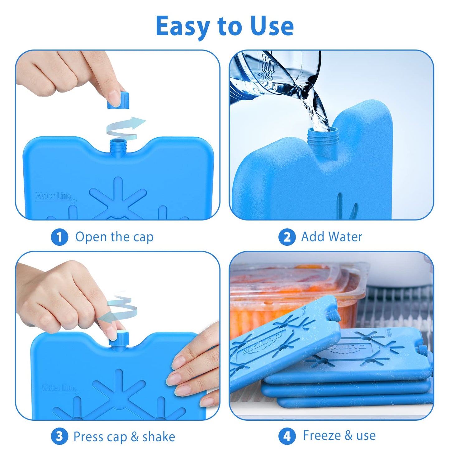 OUTXE 8-pack Ice Packs for lunch, cooler bag, and small cooler - Ice packs for cooler bag - Extra Thin & Long Cooling Performance on the go