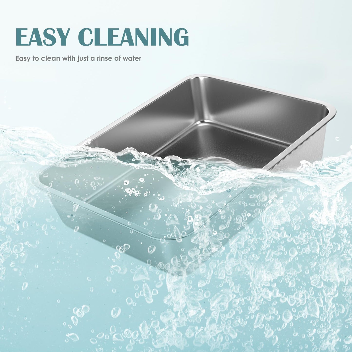 IKITCHEN Large Cat Litter Box Stainless Steel (45x35x10cm), Litter Box Cat Toilet, Cats and Rabbits Metal Toilet, Never Smells, Non-Stick Smooth Surface (Silver, 17.7" L x 13.5" W x 4" H)