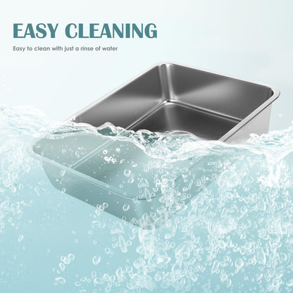 IKITCHEN Large Cat Litter Box Stainless Steel (45x35x10cm), Litter Box Cat Toilet, Cats and Rabbits Metal Toilet, Never Smells, Non-Stick Smooth Surface (Silver, 17.7" L x 13.5" W x 4" H)