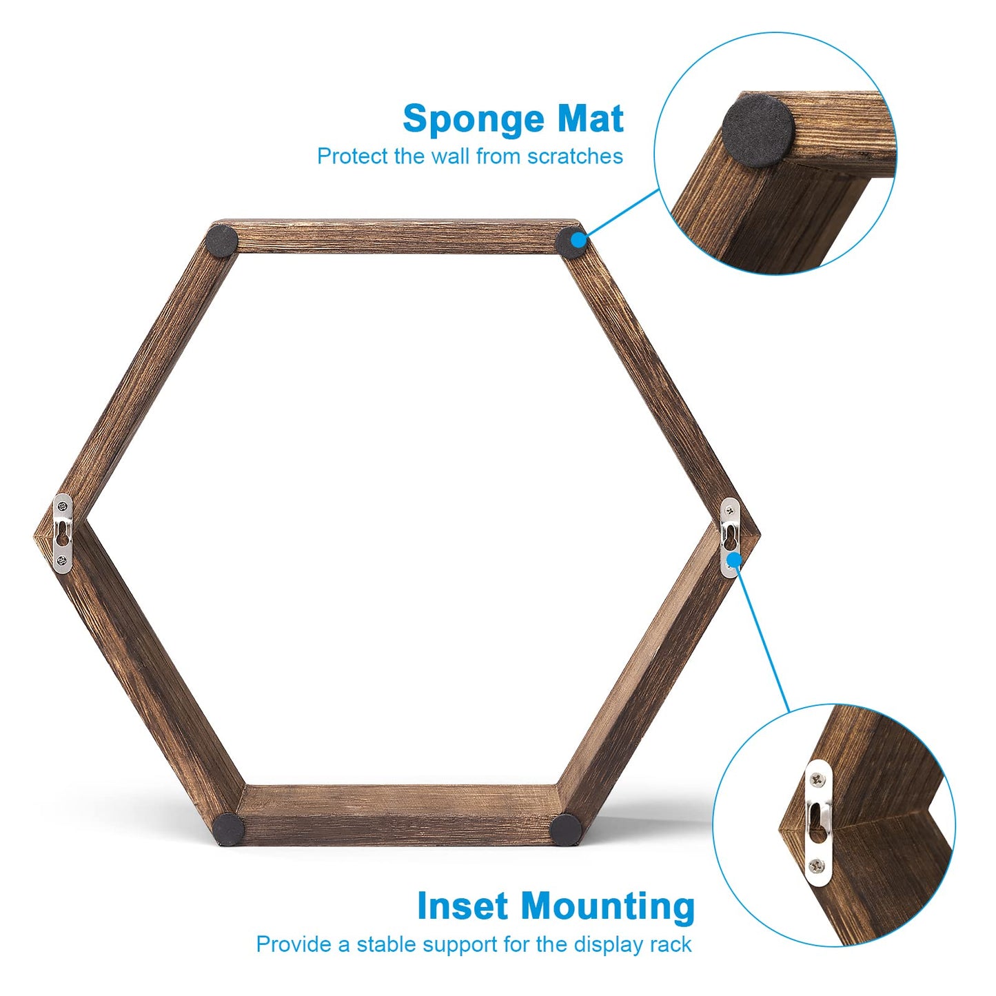 YBING Floating Hexagon Shelf Wooden Wall Shelf (Brown-6 Pack)