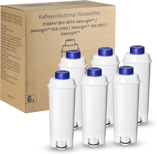 6 pack coffee machine water filters, compatible with Delonghi ECAM series, Dinamica, Cappuccino System, Magnifica, ETAM Autentica and various models of Esam.