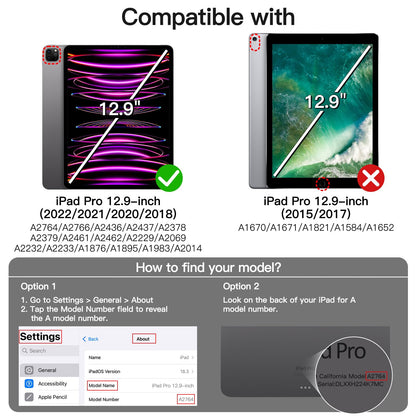 JETech Rotating Case for iPad Pro 12.9-inch (2022/2021/2020/2018) with Pencil Holder, 360 Degree Rotating Protective Cover Stand Transparent Back, Auto Wake/Sleep (Black)