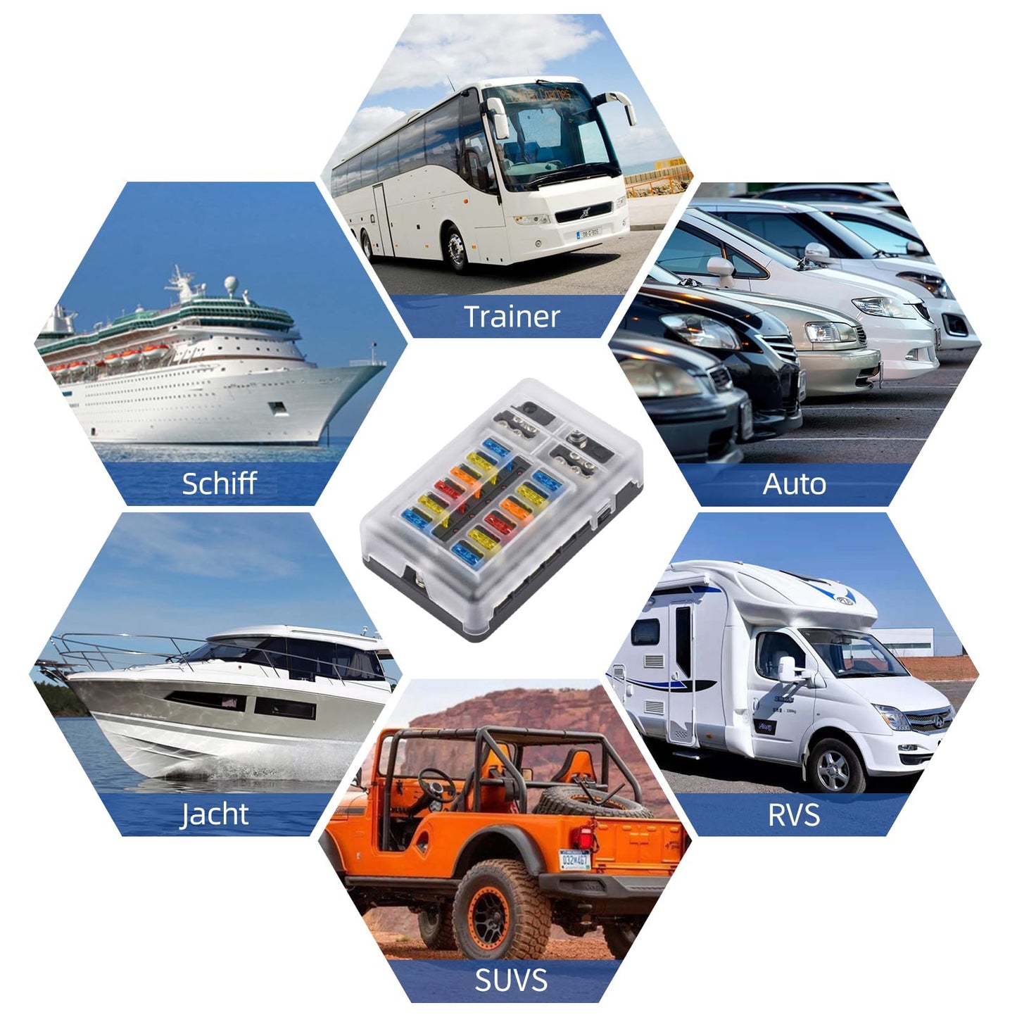12-way blade fuse, 12V fuse holder car fuse box 24 fuses waterproof fuse block with LED indicator Positive Negative for DC 12V/24V auto truck boat VAN SUV marine vehicle