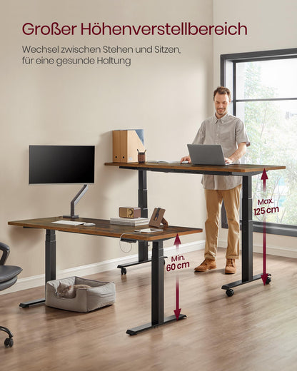 VASAGLE height adjustable electric desk, table base, dual motor, 3-stage telescopic legs, memory function with 4 heights, black LSD020B01