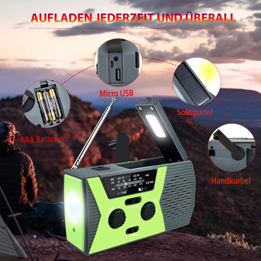 Vokida crank radio world receiver solar radio emergency radio dynamo flashlight crank radio battery-operated emergency 4000mah AM/FM for camping outdoor lamp survival equipment power outage