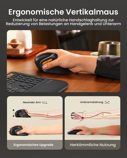 ProtoArc EM11 NL Ergonomic Vertical Mouse, MINI Wireless Rechargeable Mouse with 3 Devices (2*Bluetooth+USB), Vertical Wireless Mouse for Computer, iPad, Mac, Windows - Black