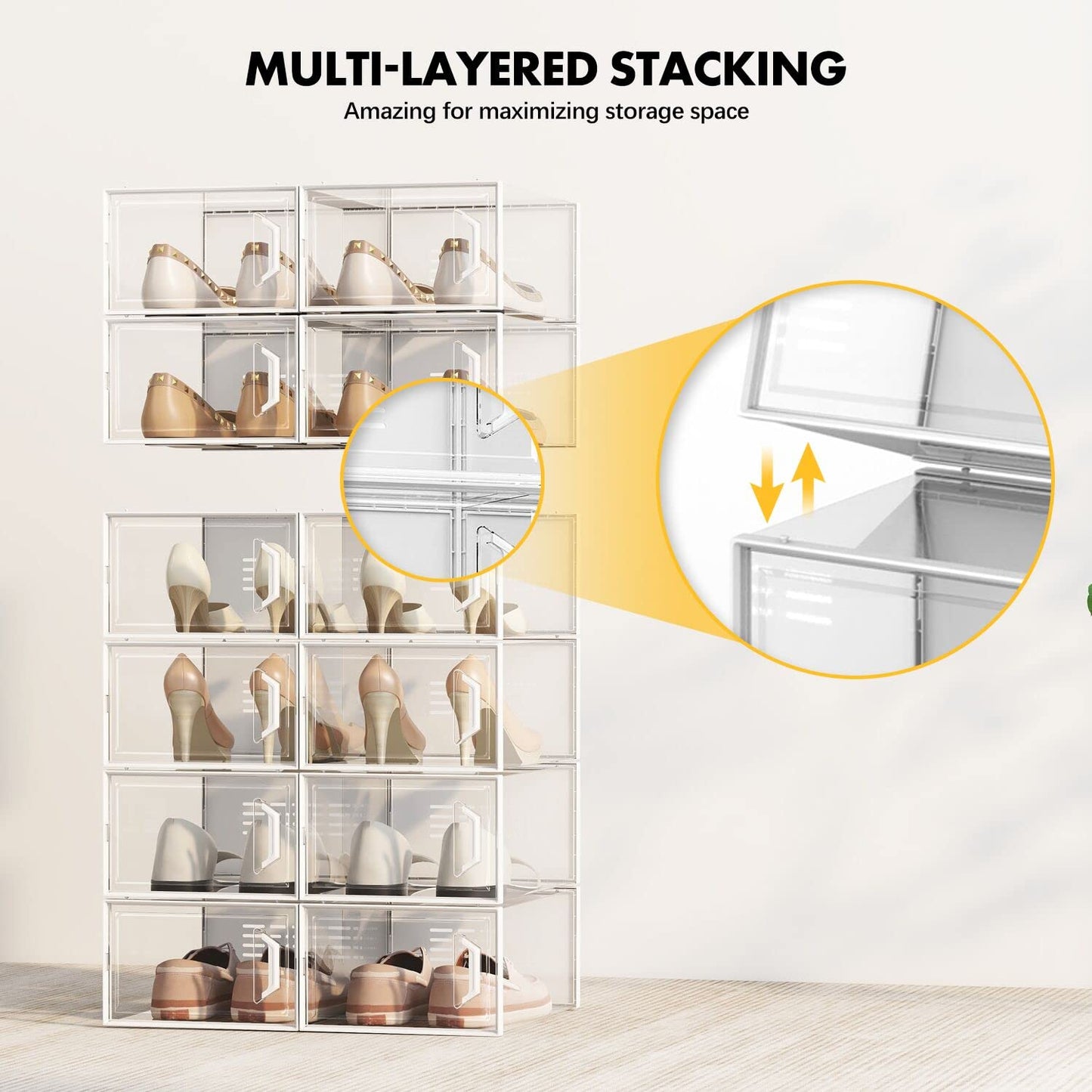 SEE SPRING 12-Pack Shoe Storage Boxes, Shoe Organizer for Closet, clear Plastic, Stackable Shoe Bins, Foldable Sneaker Container, Garbage Bin Holder (clear)