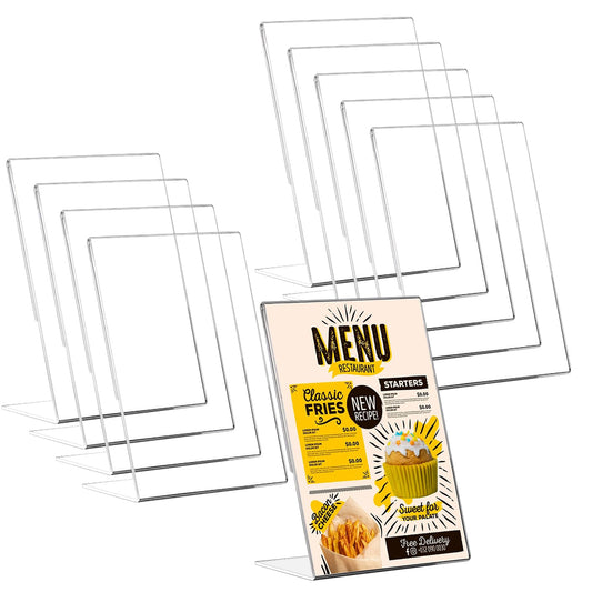 ZOFUN 10 pieces of A4 tabletop acrylic stands, angled tabletop advertising stands/l-stands, transparent A4 stands for photos, cafes, restaurants, exhibitions, offices.