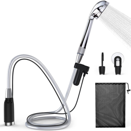 Camping shower with pump, Stouchi Camping Shower Set Battery Camping Shower Outdoor Camping Sink, 2m shower hose, Adjustable water flow, Portable shower, for garden beach camping travel car wash.
