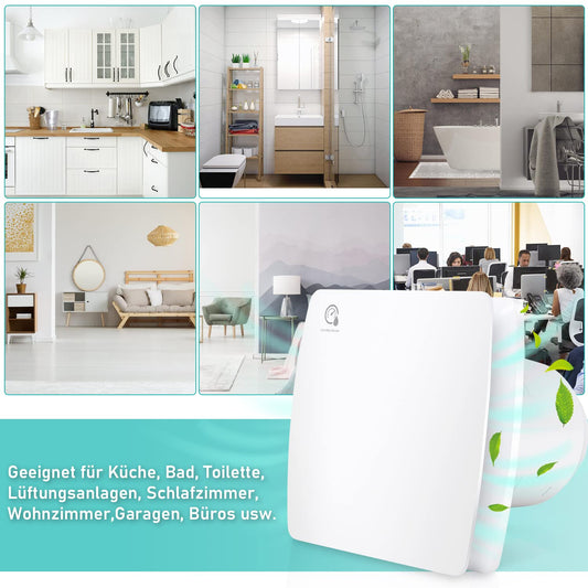 Ikodom bathroom fan 100mm with humidity sensor and backdraft damper timer, ceiling and wall mounted exhaust fan for kitchen, attic and basement, quiet, white.