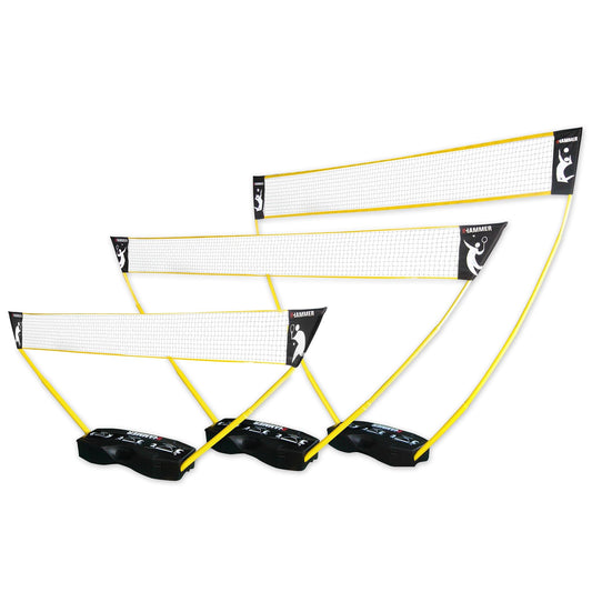 HAMMER 3 in 1 Net Set for Volleyball, Badminton & Tennis, fun for all ages, with carrying case/post stand, easy setup, quick to store and easy to transport.