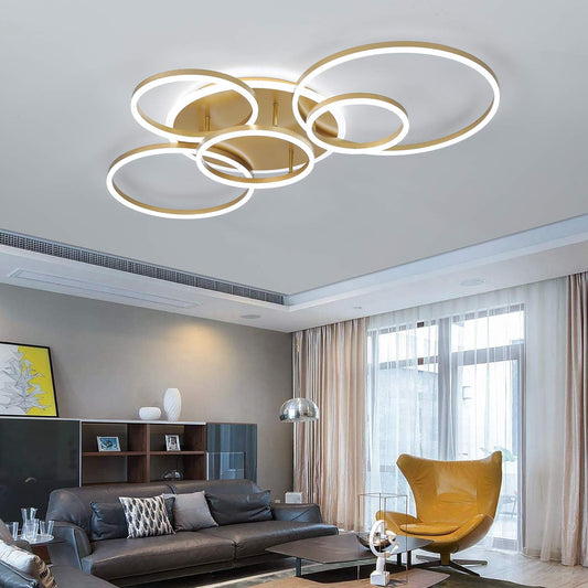 SENFAI LED ceiling light 115 cm ceiling lamp living room 3000K-6000K dimmable round 6 ring ceiling lamp with remote control, modern LED living room lamp with night light memory function kitchen lamp