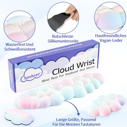 Sushret Cloud Wrist Rest Keyboard, Ergonomic Cloud Wrist Rest Keyboard with PU Leather Memory Foam, Cute Cloud Wrist Rest Pad for PC/Gaming/Arm Handpad/Computer - Rainbow