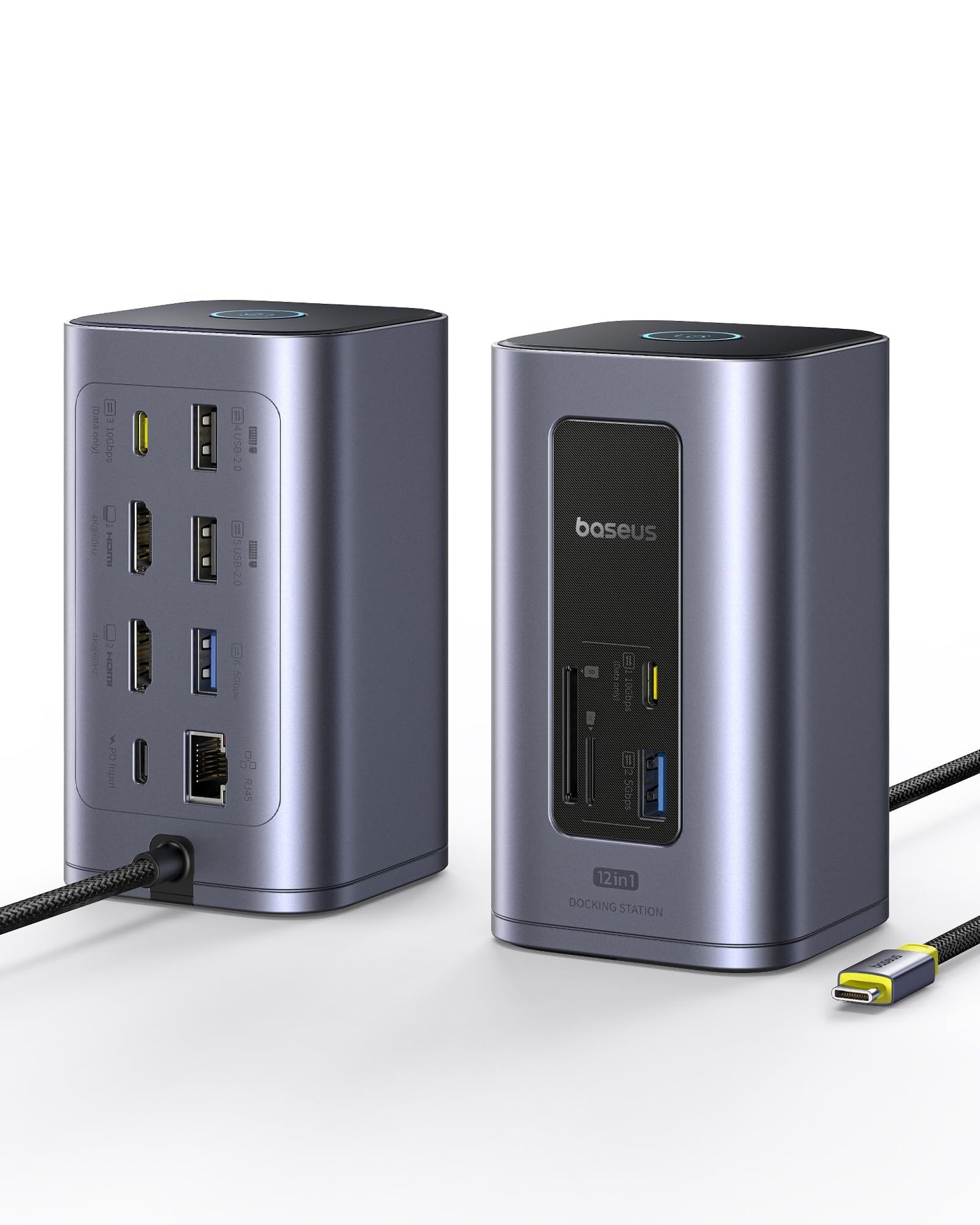 Baseus Docking Station USB-C, Nomos Air 12 in 1, Docking station for 2 monitors, 2 * 4K HDMI, 10Gbps USB-C/A, 100W PD, Gigabit Ethernet, Compatible with Dell/HP/Lenovo/Asus/Acer/Mac laptops.