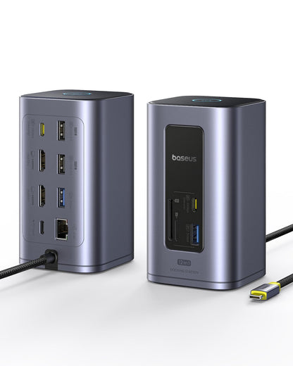 Baseus Docking Station USB-C, Nomos Air 12 in 1, Docking station for 2 monitors, 2 * 4K HDMI, 10Gbps USB-C/A, 100W PD, Gigabit Ethernet, Compatible with Dell/HP/Lenovo/Asus/Acer/Mac laptops.