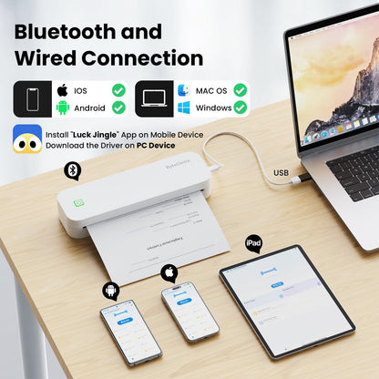 ByteCintia Mobile Printer Bluetooth Thermal Printer A4, Portable Inkless Printer with Android & iOS for Mobile & Laptop, Supports 210x297mm A4 Thermal Paper, D80 White