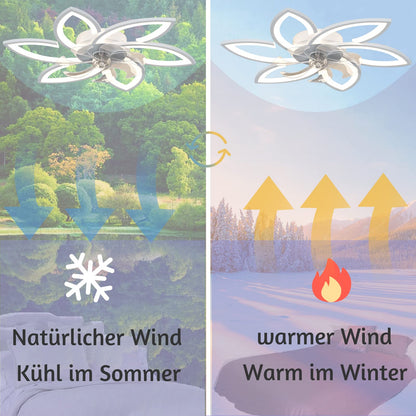 Wildcat ceiling fan with lighting, quiet modern LED with remote control timer, flower shape design ceiling fan light for bedroom kitchen