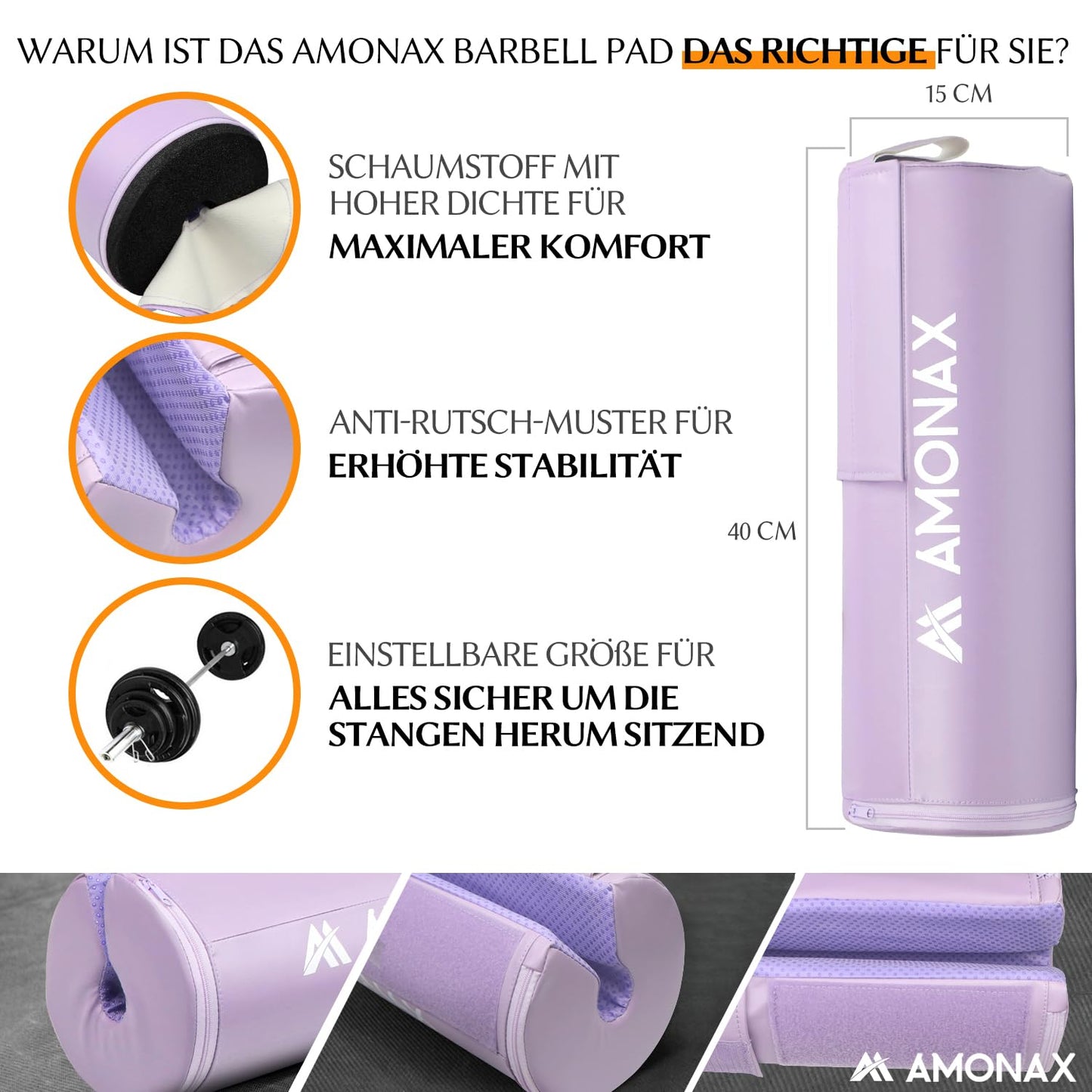 AMONAX Hip Thrust Barbell Pad, Extra Thick Barbell Pad, Durable Gym Accessory, Fitness Pad for barbell, barbell padding for Fitness Accessories Women and Men (Purple)