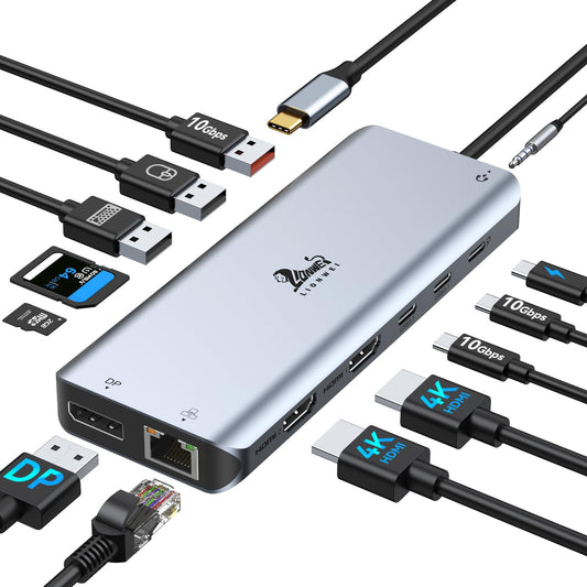 USB C Docking Station Dual Monitor Dock for Laptop 13 in 1 USB C Hub Triple Display with 2 HDMI, DisplayPort, 5 USB C/A, Ethernet, 100W PD, SD/TF, Audio/Mic for Dell HP Surface