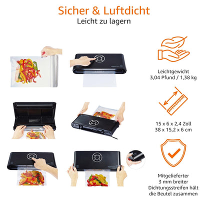 Amazon Basics Vacuum Sealer, 30 cm seam + 10 vacuum bags, Black