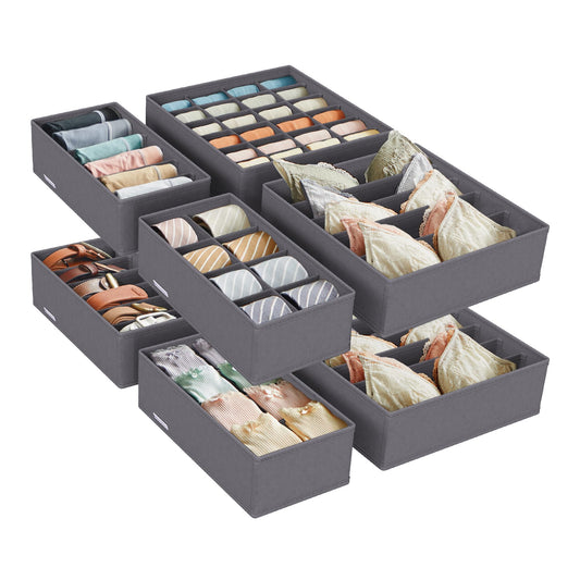 SONGMICS Underwear Organizer 8-Pack, Foldable Drawer Organizer, Closet Organization System, Storage Box, Fabric Storage Boxes for Bras, Socks, Ties, Grey RUS08GY