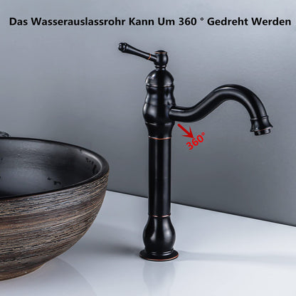 FWZZQ Black Retro Bathroom Faucet, Basin Faucet High 360° Swivel, Single Handle Sink Faucets, Nostalgic Brass Bathroom Mixer Tap for Bathroom