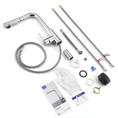 Pull-Out Kitchen Faucet, CECIPA High Pressure Kitchen Tap with Sprayer, Kitchen Mixer Tap with 2 Spray Modes, Single Lever Sink Mixer Stainless Steel Brushed, 360° Rotatable, Chrome