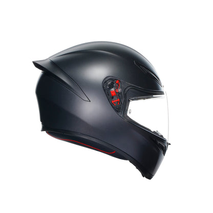AGV - K1 S E2206 motorcycle helmet, men's ECE full-face motorcycle helmet, racing style with aerodynamic spoiler, scratch-resistant visor, 190° field of view, with intercom ready, matte black.
