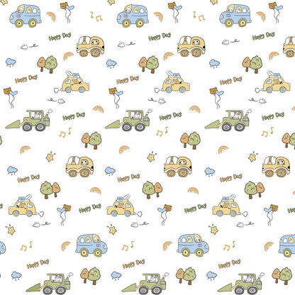 Lanqinglv Kids Bedding 155x220 Boys Car Green White Microfiber Bedding, Reversible Bedding Set - Duvet Cover with Zipper and 1 Pillowcase 80x80 cm