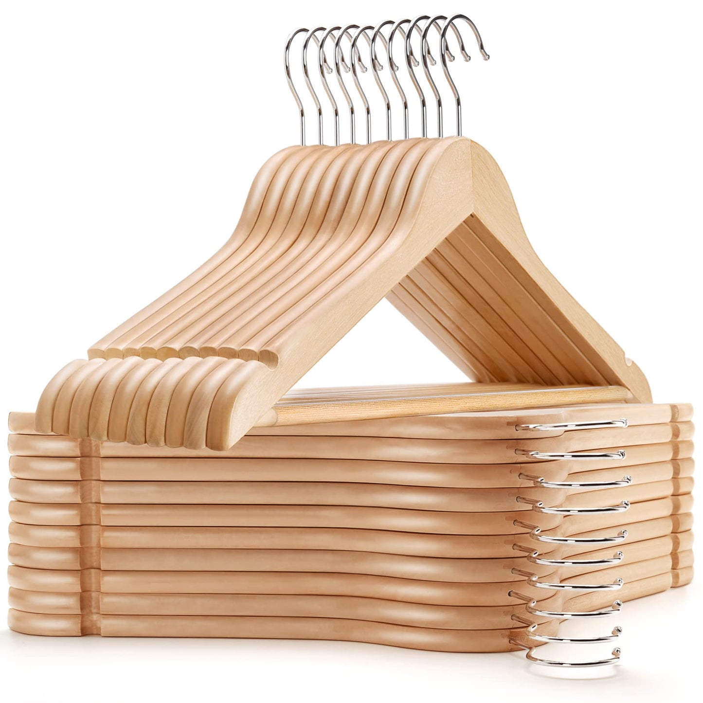 Amber Home 20 Pieces 44.5cm Natural Wood Hangers with Bar and Notch, Sturdy Organizer for T-shirt Shirt Suit Coat Dress Wedding Top