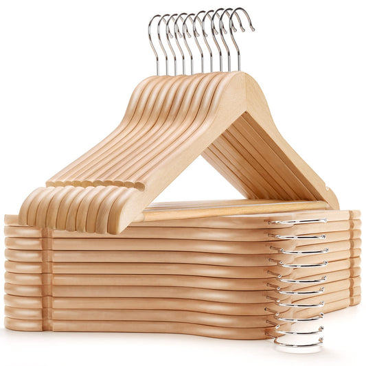 Amber Home 20 Pieces 44.5cm Natural Wood Hangers with Bar and Notch, Sturdy Organizer for T-shirt Shirt Suit Coat Dress Wedding Top
