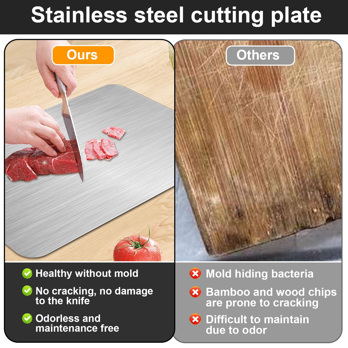 2 pieces of titanium cutting board, 304 stainless steel cutting board, double-sided food grade, for cutting meat, vegetables, fruits (34x23,25x15cm)