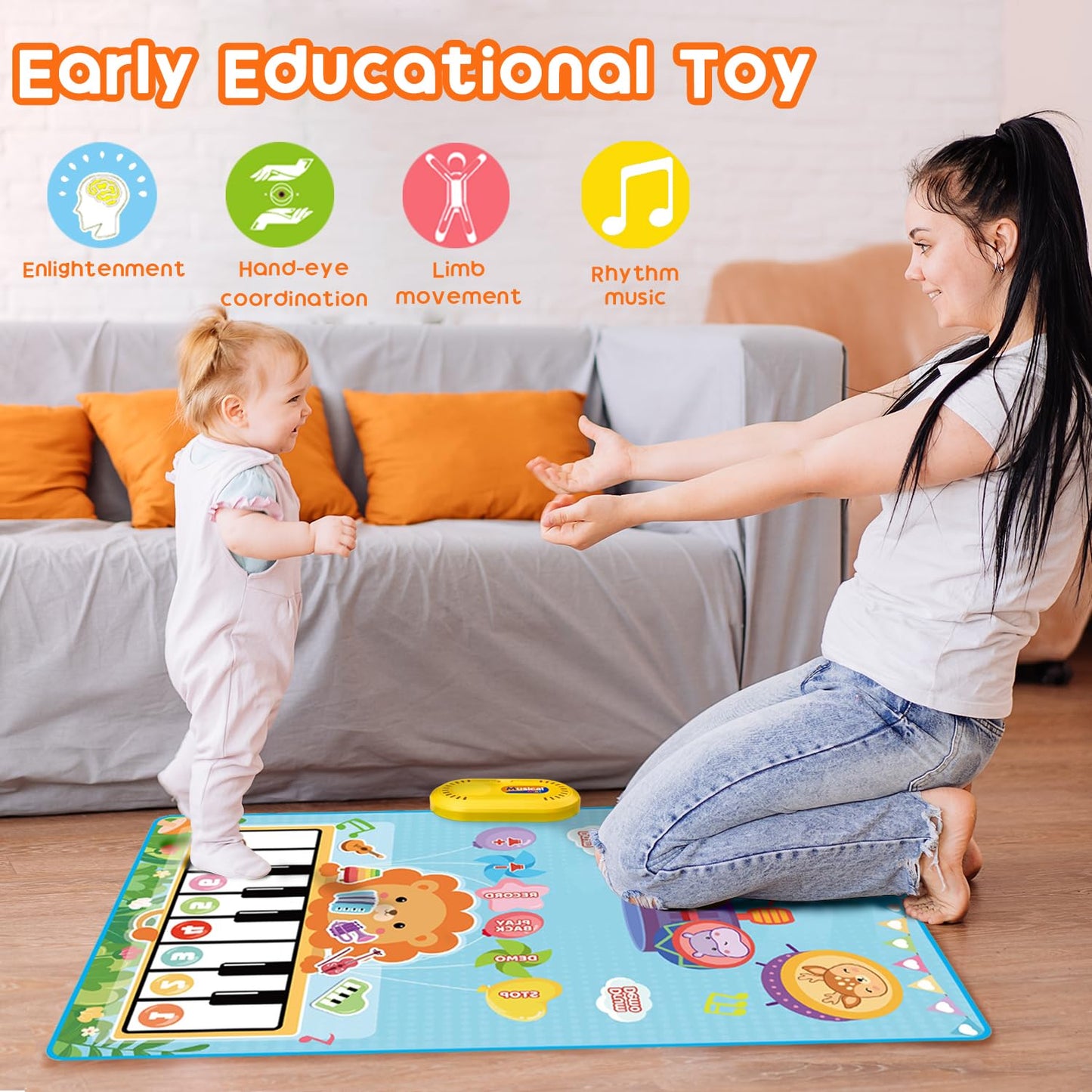 Lobyoh Baby Toys 1 Year, 2-in-1 Music Mat Piano Mat for Toddlers, Drum Toys, Educational Gifts for Boys Girls 1 2 3 4 5 Years