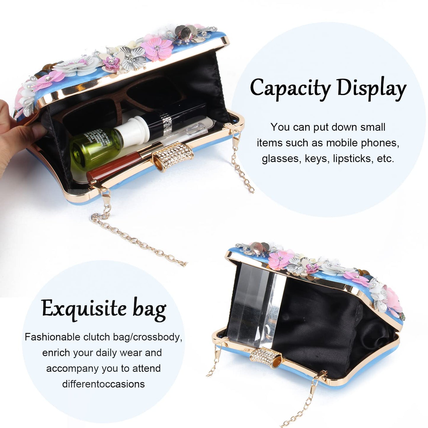 LHHMZ Women's Elegant Floral Evening Clutch Bags Floral Bead Wedding Tote Bags Bride Shoulder Handbags