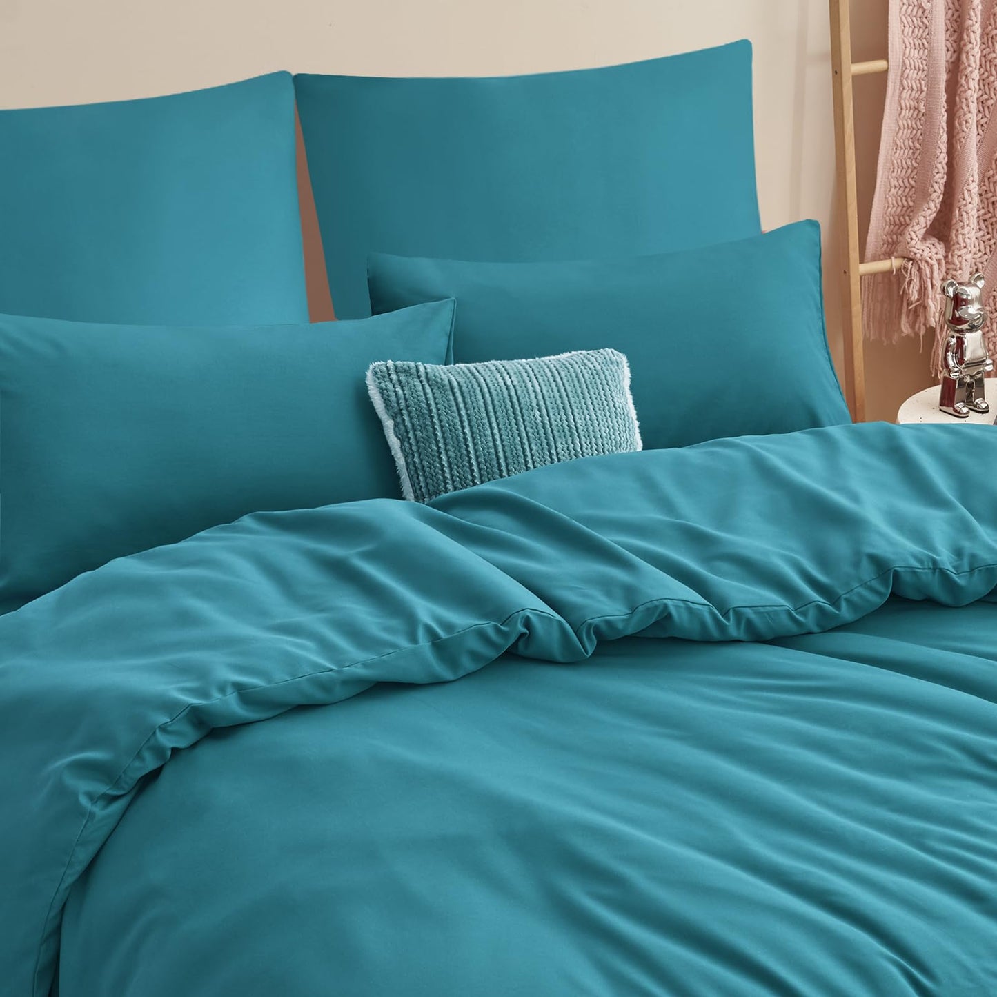 RUIKASI bedding set 220x240 turquoise 3-piece - petrol microfiber bedding sets Oeko-TEX, duvet covers 220 x 240cm + 2 pillowcases 80x80cm with zipper, soft and wrinkle-free.