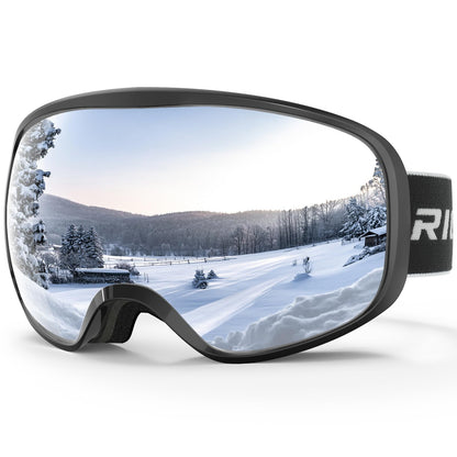 RIOROO ski goggles, snowboard goggles for glasses wearers men women adults teenagers dual lens 105% UV protection compatible with helmet anti-fog goggles for skiing motorcycle biking skating