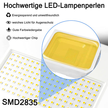 VA-Cerulean 2x 200W Warm White LED construction lights with tripod, floodlights for indoor and outdoor use with 3m power cable, IP66 waterproof work lights, yellow telescopic tripod, for construction sites, garage, garden.