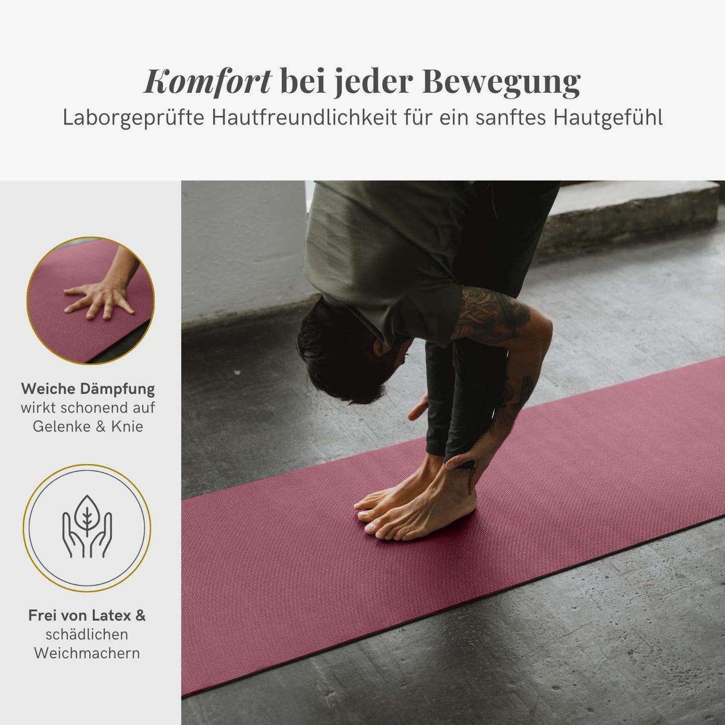 LOTUSCRAFTS® Yoga Mat Standard or XL, versatile for use as a yoga mat, exercise mat, gymnastics mat, fitness mat, non-slip yoga mat, sports mat, training mat, yoga mats, Pilates mat.