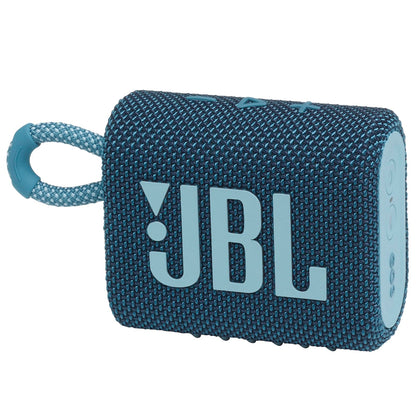 JBL GO 3 small Bluetooth speaker in blue - Waterproof, portable speaker for on-the-go - Up to 5h playback time with just one battery charge