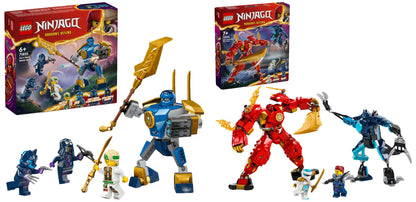 LEGO NINJAGO Kai's Fire Mech, action figure toy for kids & NINJAGO Jay Battle Mech, ninja toy for kids with figures incl. Jay minifigure.