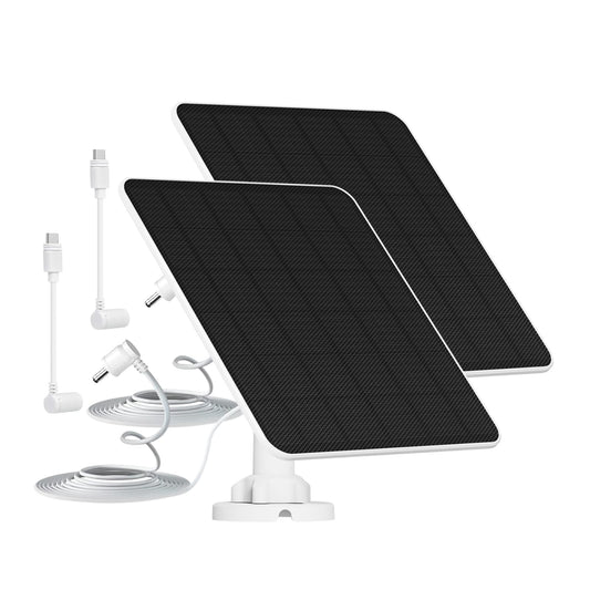 5W solar panel for Ring camera, solar charger compatible with Ring Stick Up Cam/Pro battery, Spotlight Cam Plus/Pro battery. Camera solar panel includes barrel plug to USB-C adapter, pack of 2.