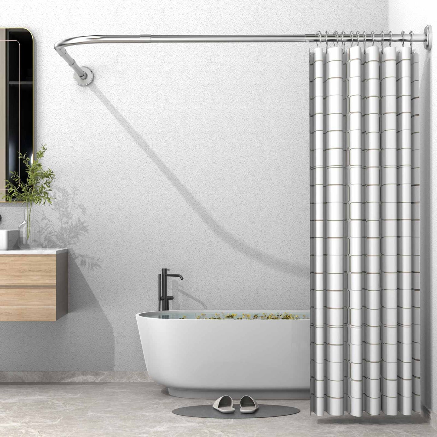 Raoot L-shaped shower curtain rod, bathroom tub corner shower rod, 95-115x95-115cm, adjustable drill rod for bathroom/tub.