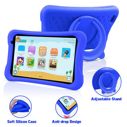 PRITOM Android 10, 8-inch kids tablet, parental control, kids apps, quad-core processor, 2GB RAM, 32GB ROM, HD IPS screen, dual rear camera, with kids tablet case (blue)